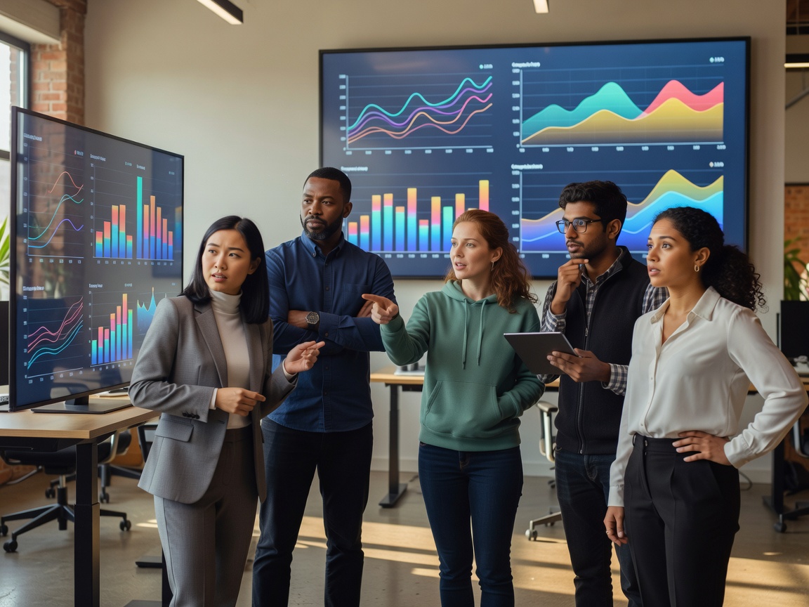 Startup Team Analyzing Growth Metrics Dashboard